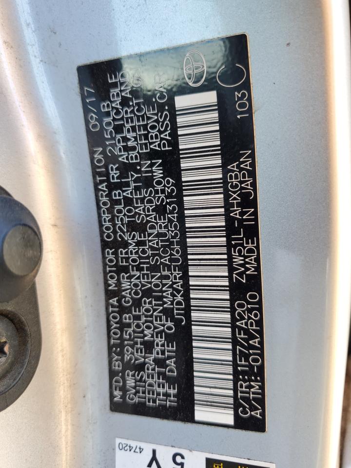 2017 Toyota Prius VIN: JTDKARFU6H3543139 Lot: 65447025