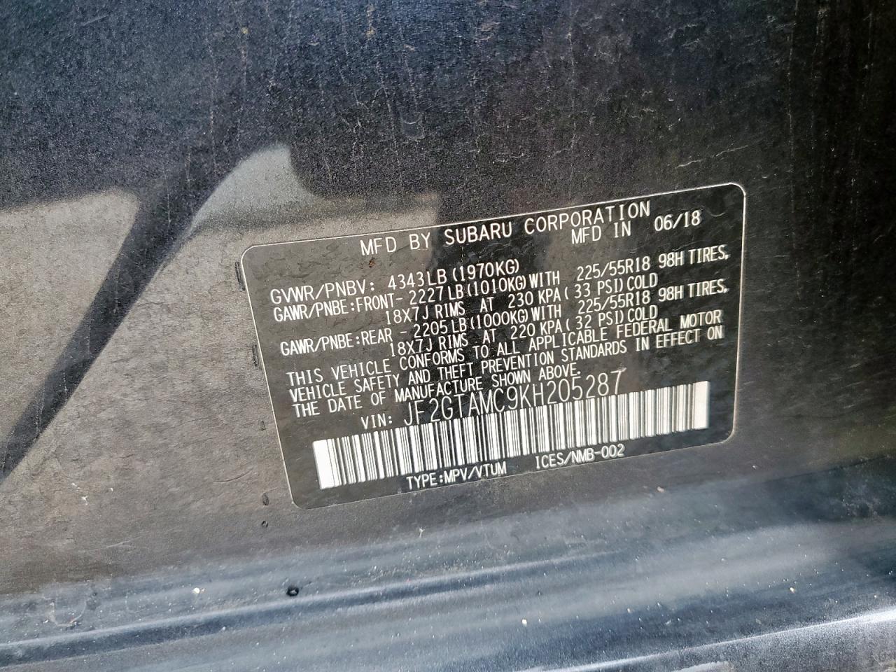 2019 Subaru Crosstrek Limited VIN: JF2GTAMC9KH205287 Lot: 63689545