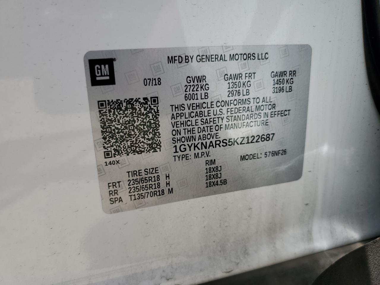 2019 Cadillac Xt5 VIN: 1GYKNARS5KZ122687 Lot: 64276305