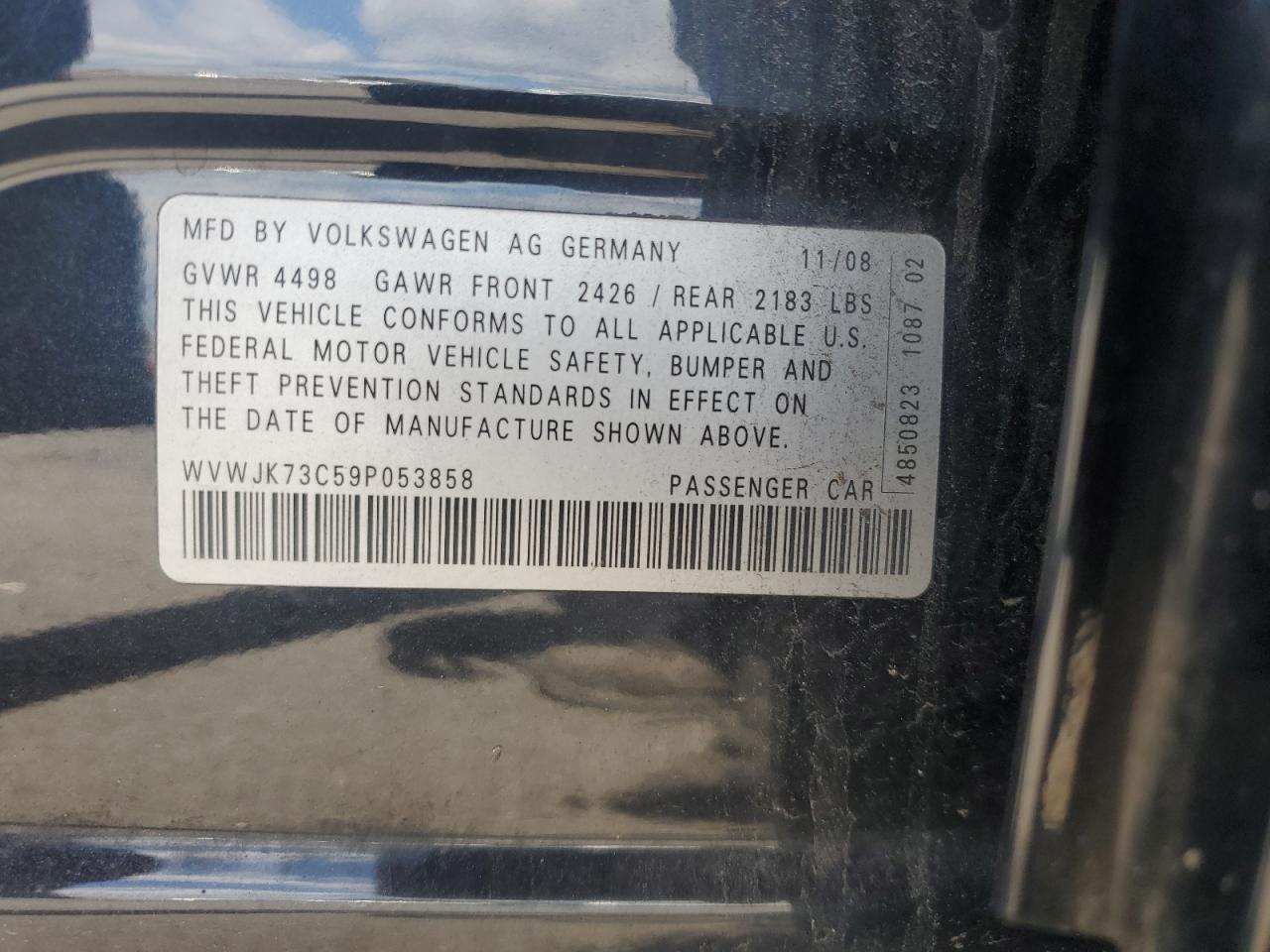 2009 Volkswagen Passat Turbo VIN: WVWJK73C59P053858 Lot: 65815625