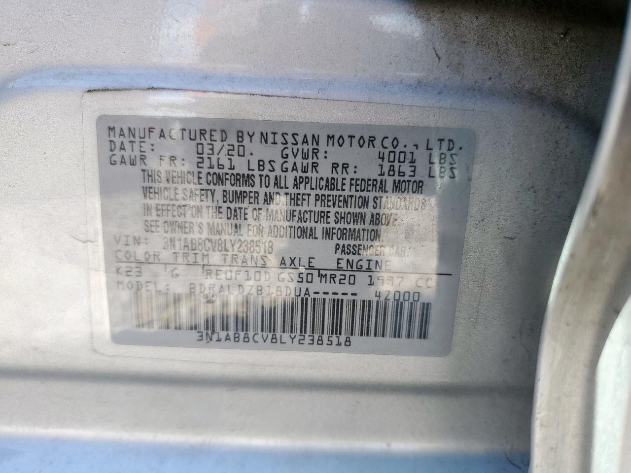 2020 Nissan Sentra Sv VIN: 3N1AB8CV8LY238518 Lot: 64692095