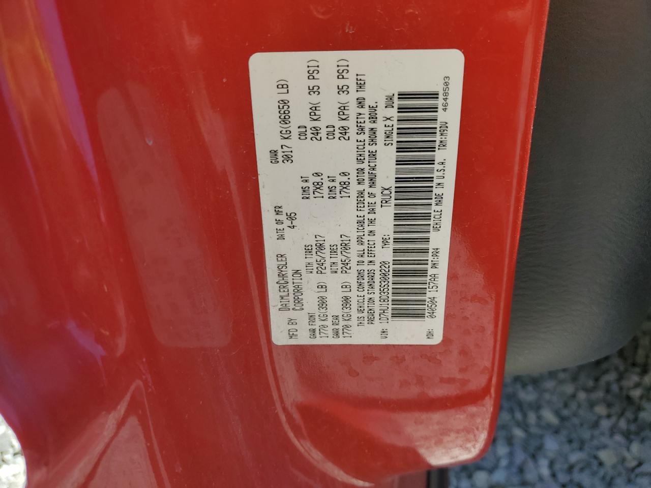 2005 Dodge Ram 1500 St VIN: 1D7HU18D35S300220 Lot: 64050575