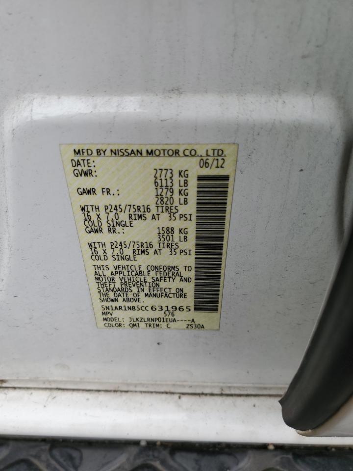 2012 Nissan Pathfinder S VIN: 5N1AR1NB5CC631965 Lot: 62108935