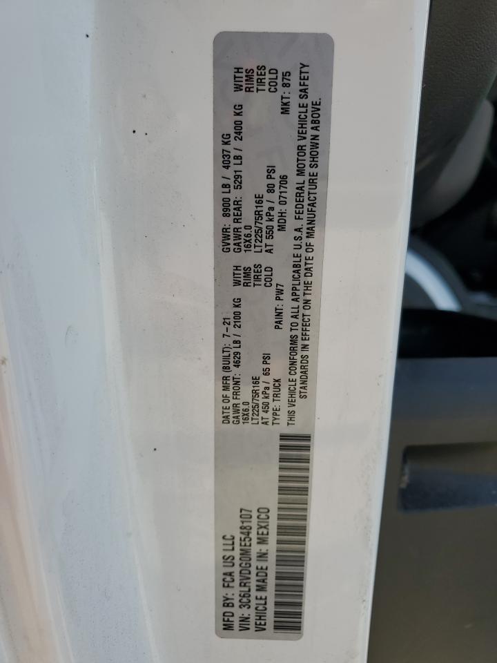 2021 Ram Promaster 2500 2500 High VIN: 3C6LRVDG0ME548107 Lot: 62747995
