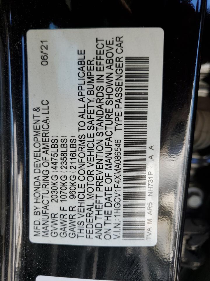 2021 Honda Accord Sport Se VIN: 1HGCV1F4XMA086546 Lot: 64466365