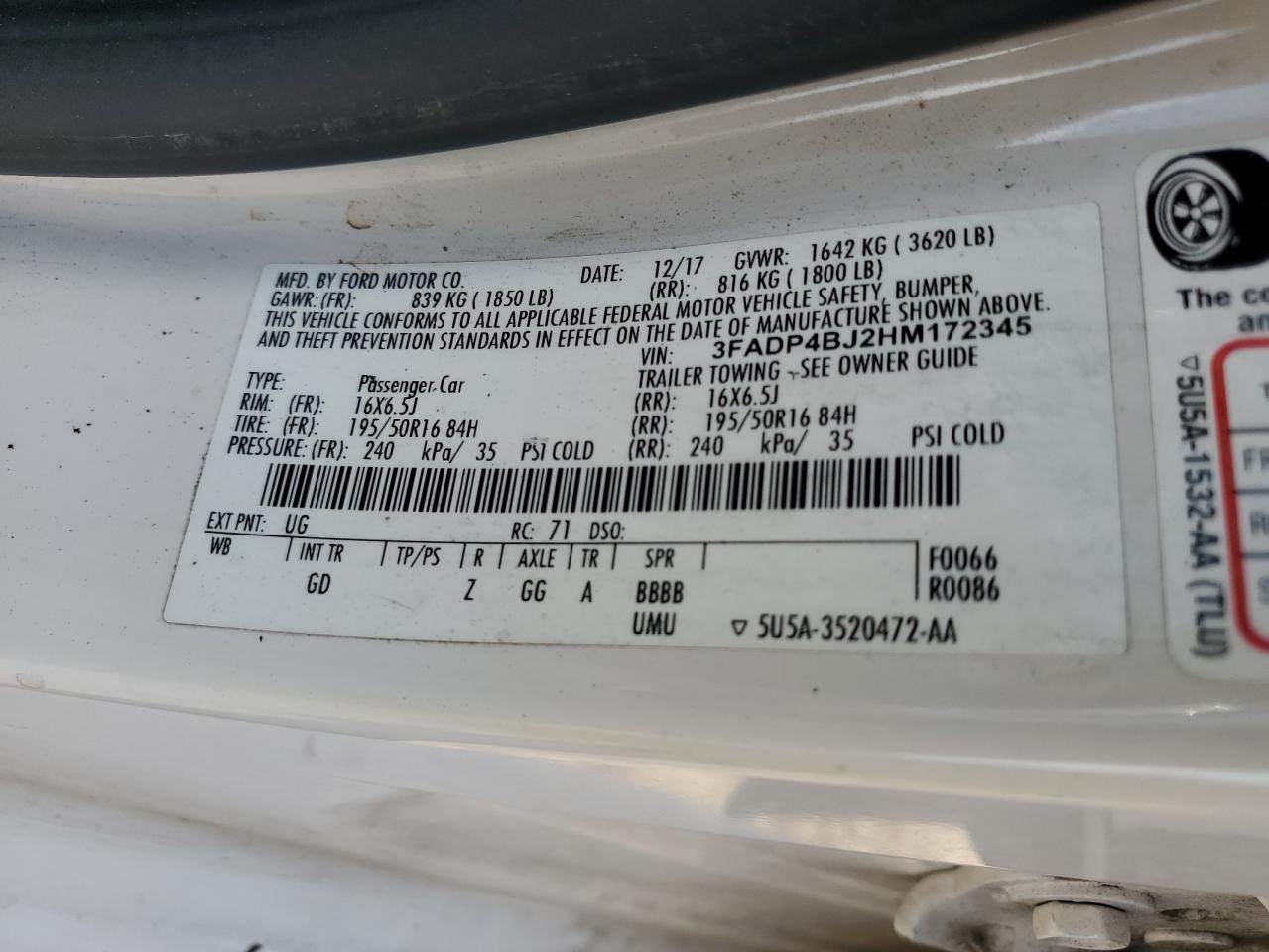 2017 Ford Fiesta Se VIN: 3FADP4BJ2HM172345 Lot: 65028985