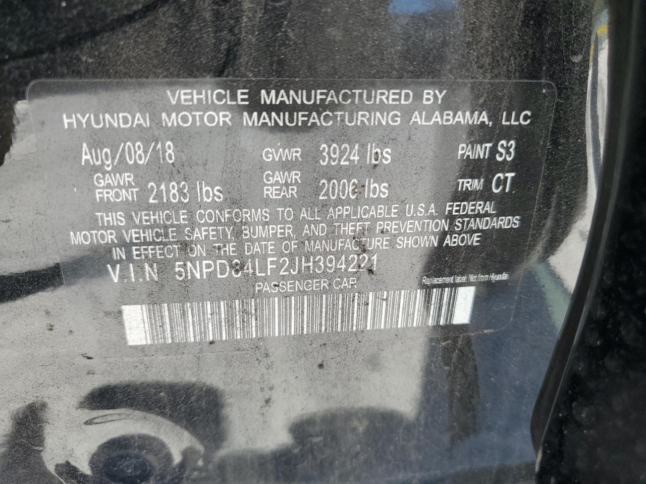 2018 Hyundai Elantra Sel VIN: 5NPD84LF2JH394221 Lot: 65618125