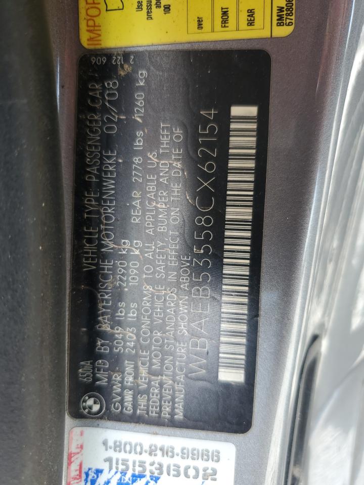 2008 BMW 650 I VIN: WBAEB53558CX62154 Lot: 65339805