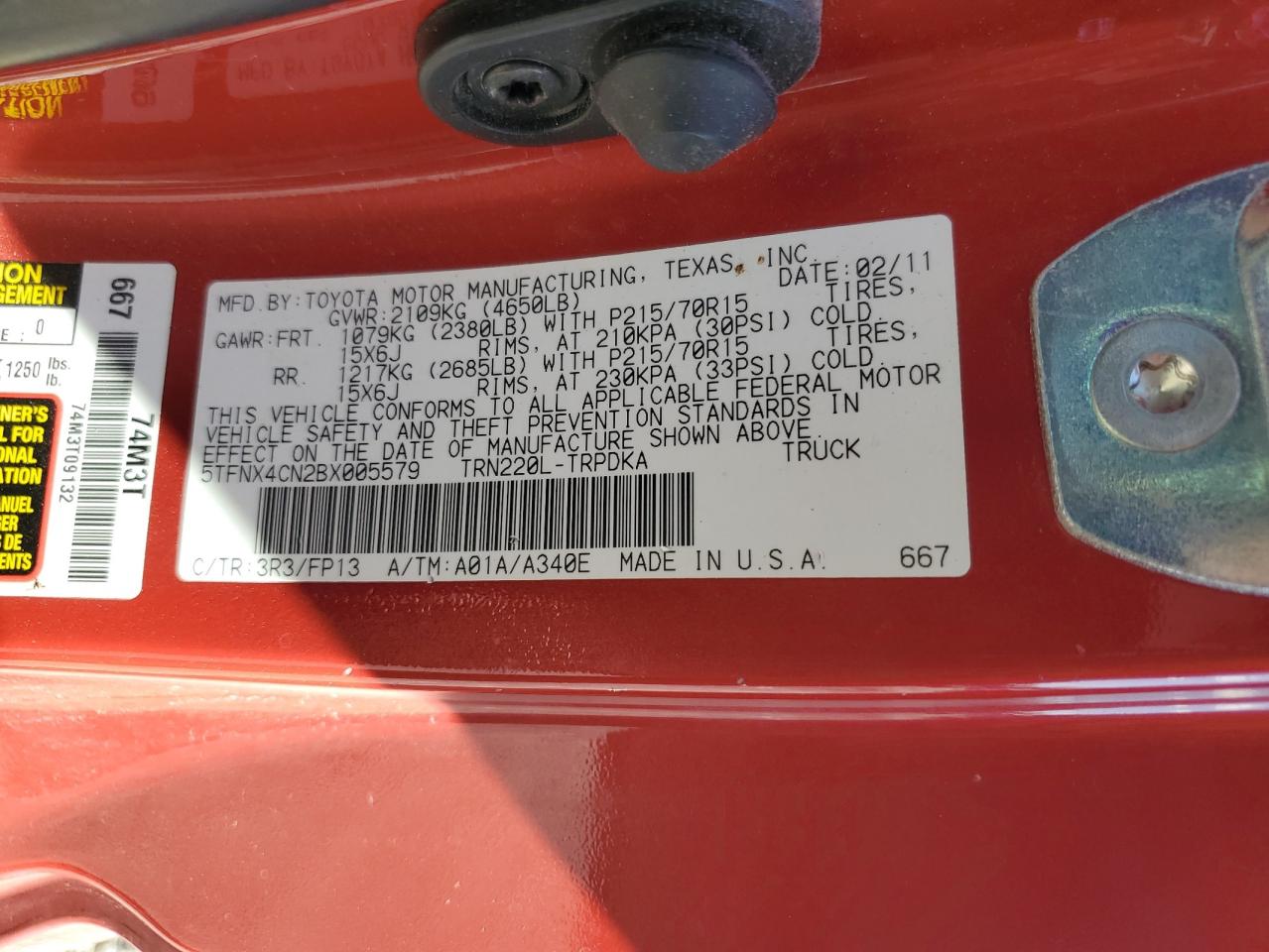 2011 Toyota Tacoma VIN: 5TFNX4CN2BX005579 Lot: 64321905