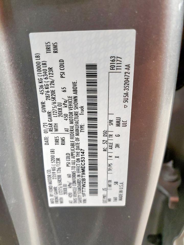 2021 Ford F250 Super Duty VIN: 1FT7W2BT9MEC53147 Lot: 64884775