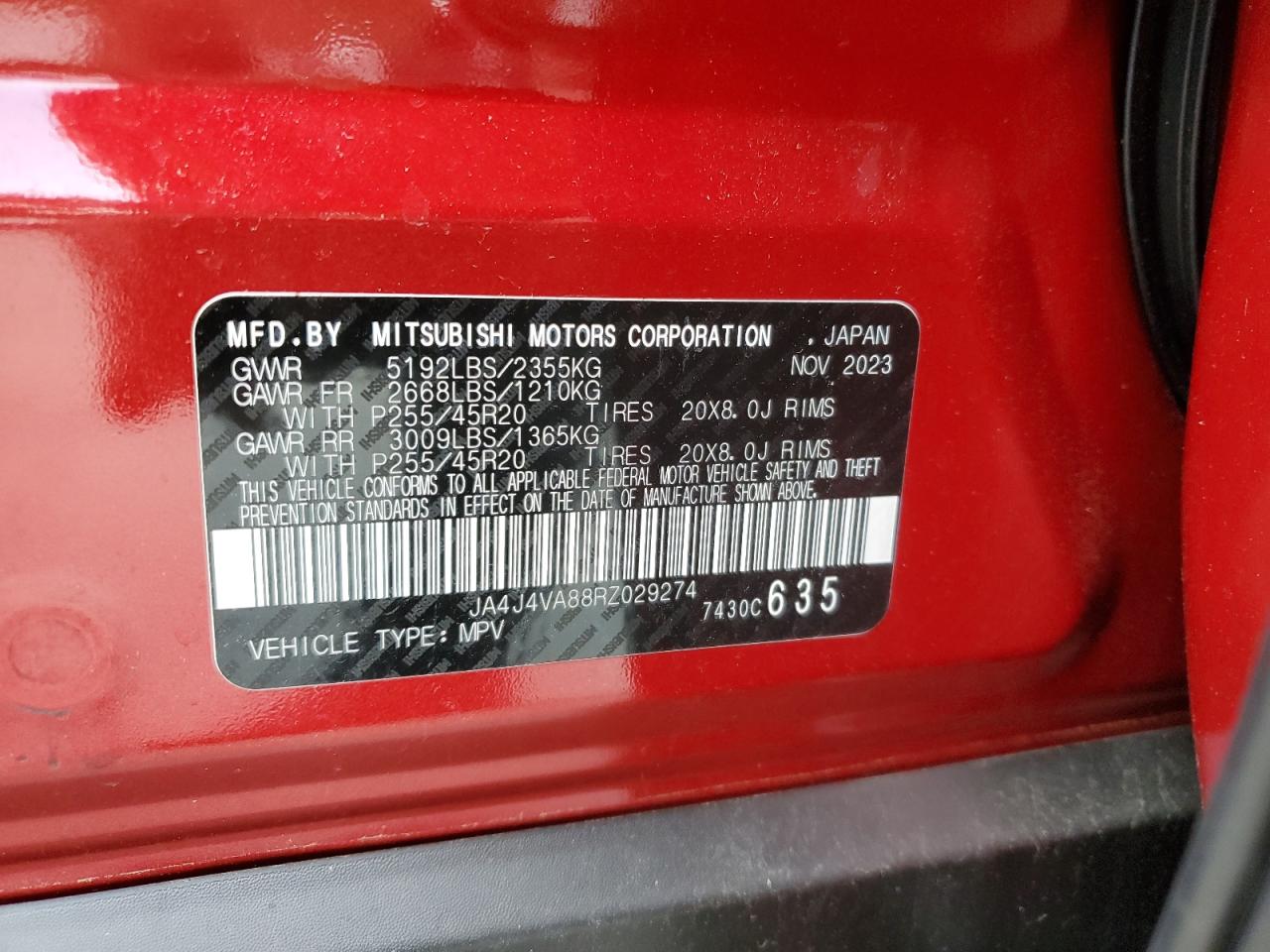2024 Mitsubishi Outlander Se VIN: JA4J4VA88RZ029274 Lot: 64975515