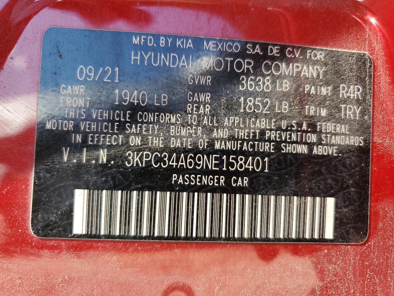 2022 Hyundai Accent Limited VIN: 3KPC34A69NE158401 Lot: 66527285