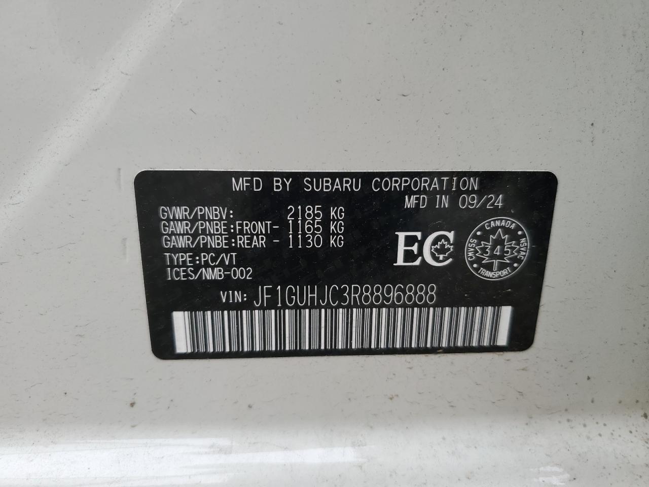 2024 Subaru Impreza Rs VIN: JF1GUHJC3R8896888 Lot: 64673365