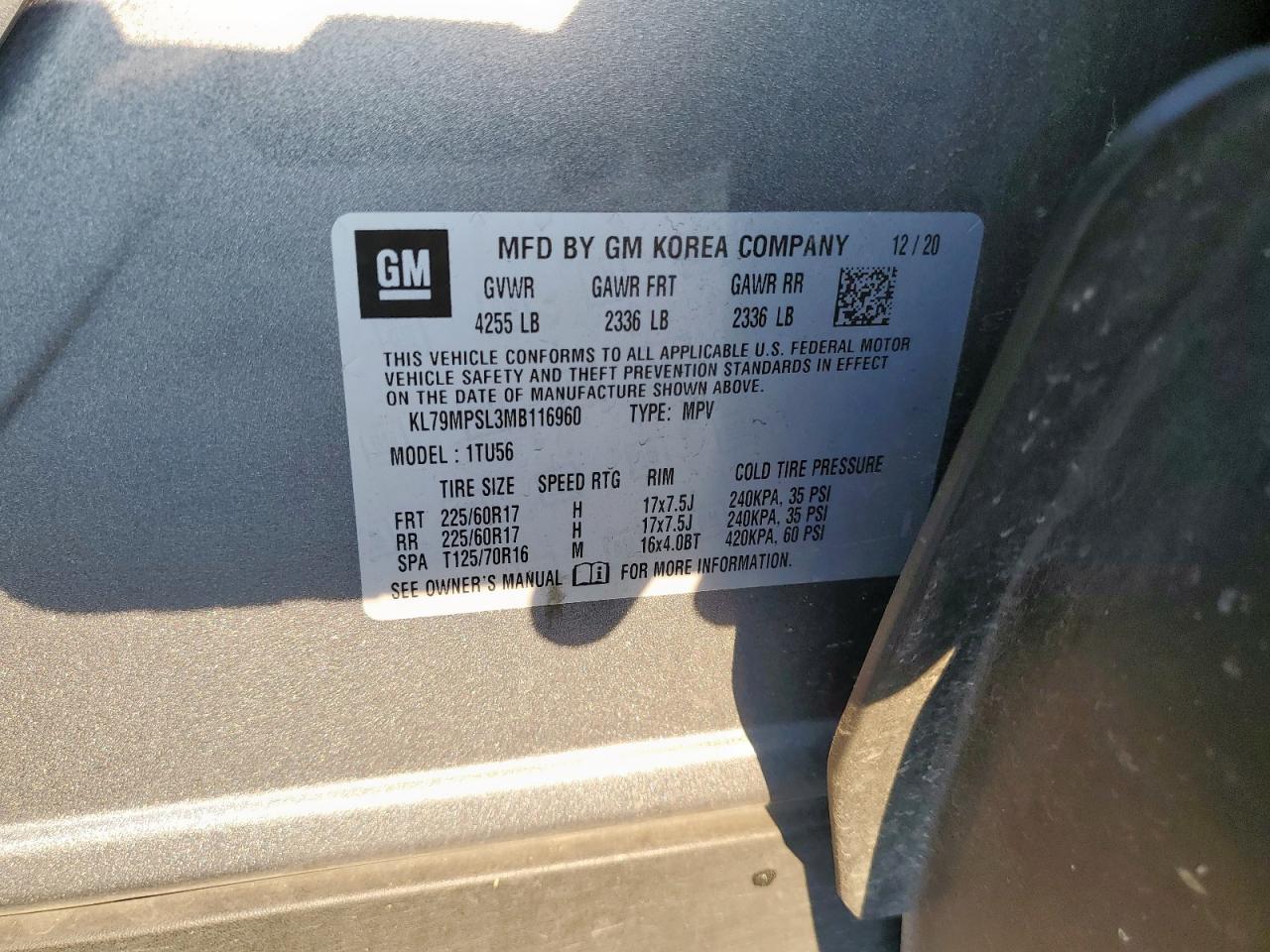 2021 Chevrolet Trailblazer Lt VIN: KL79MPSL3MB116960 Lot: 66531035