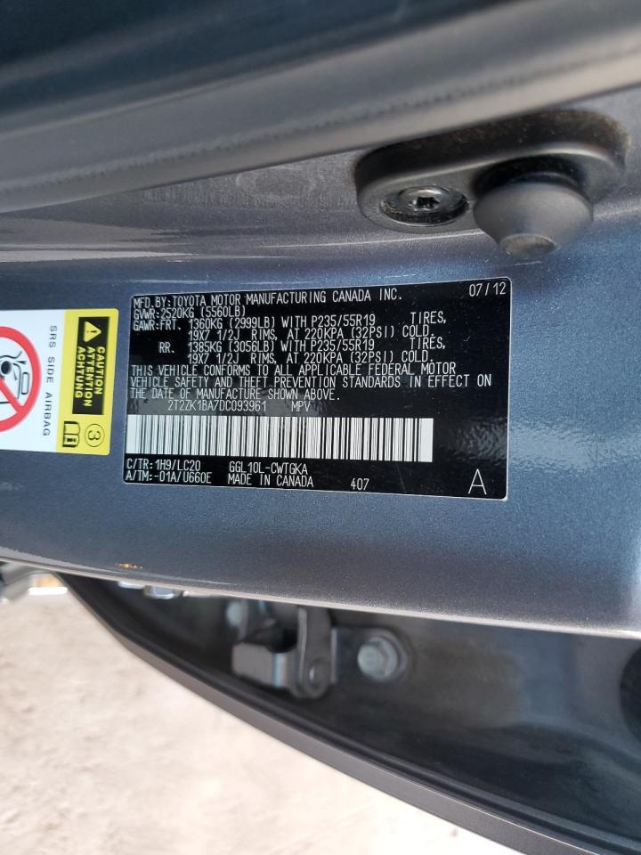 2013 Lexus Rx 350 VIN: 2T2ZK1BA7DC093961 Lot: 63879635