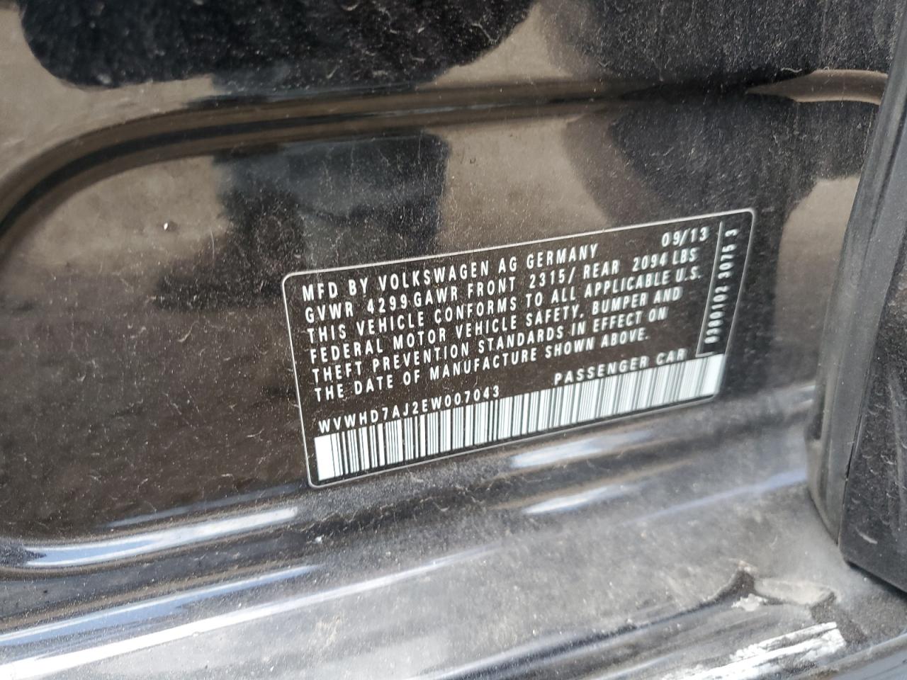 2014 Volkswagen Gti VIN: WVWHD7AJ2EW007043 Lot: 65162075
