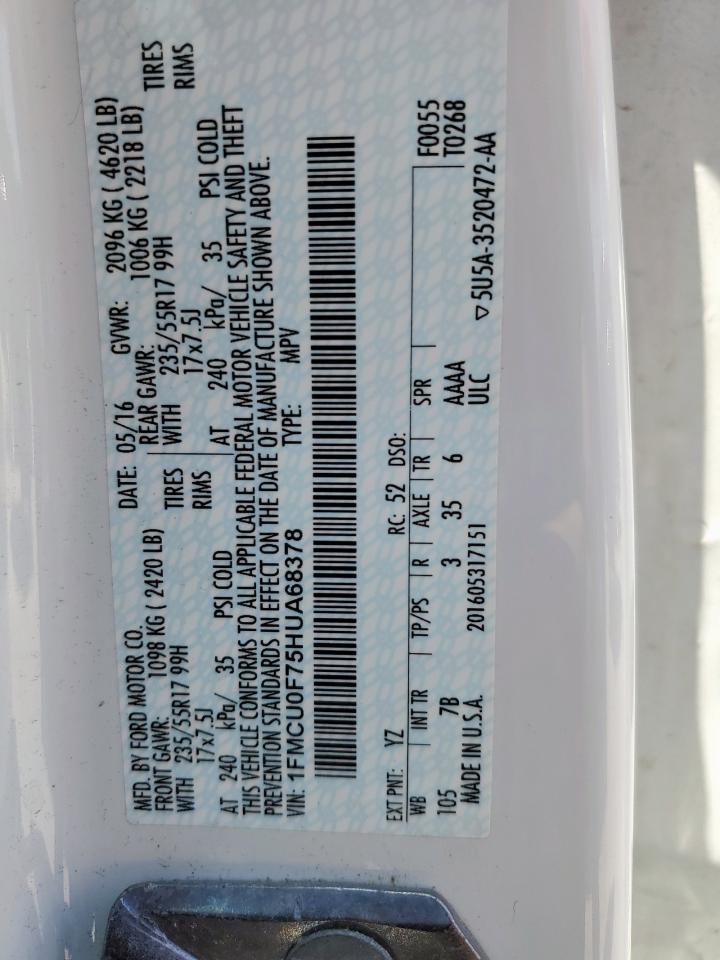 1FMCU0F75HUA68378 FORD ESCAPE 2017