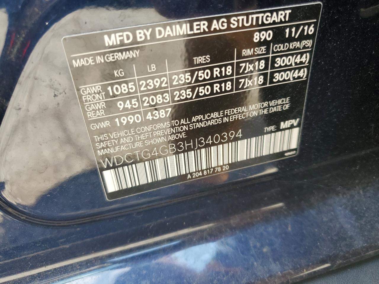 2017 Mercedes-Benz Gla 250 4Matic VIN: WDCTG4GB3HJ340394 Lot: 62827055