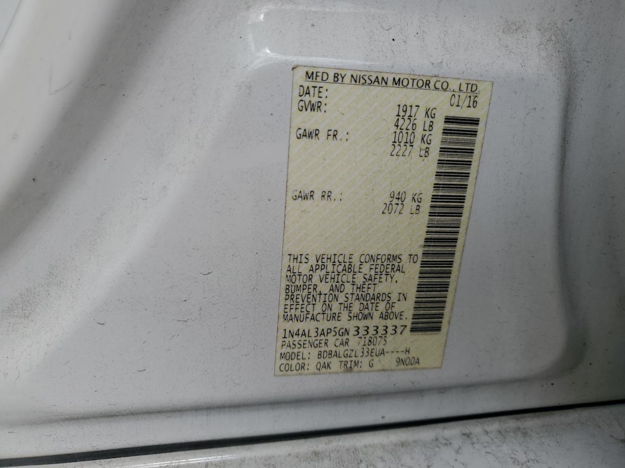 1n4al3ap5gn333337 1N4AL3AP5GN333337 2016 Nissan Altima 2.5