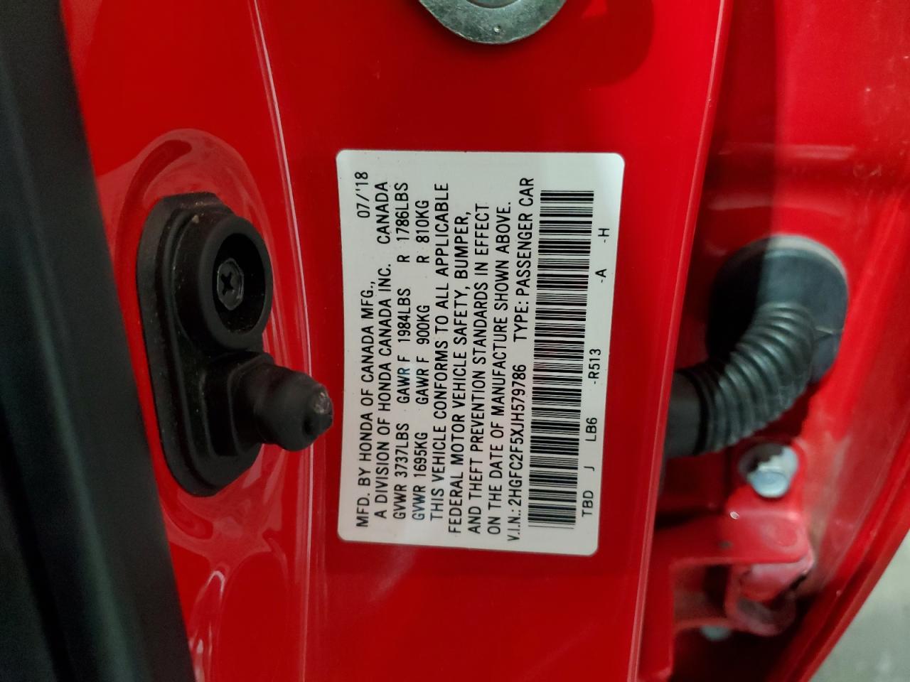 2HGFC2F5XJH579786 HONDA CIVIC 2018