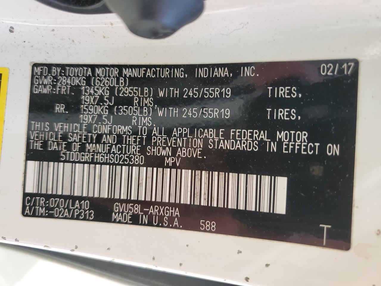 2017 Toyota Highlander Hybrid Limited VIN: 5TDDGRFH6HS025380 Lot: 63672595