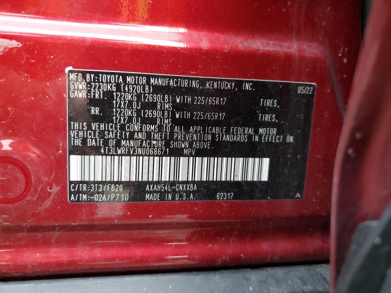 4T3LWRFV3NU068671 TOYOTA RAV4 2022