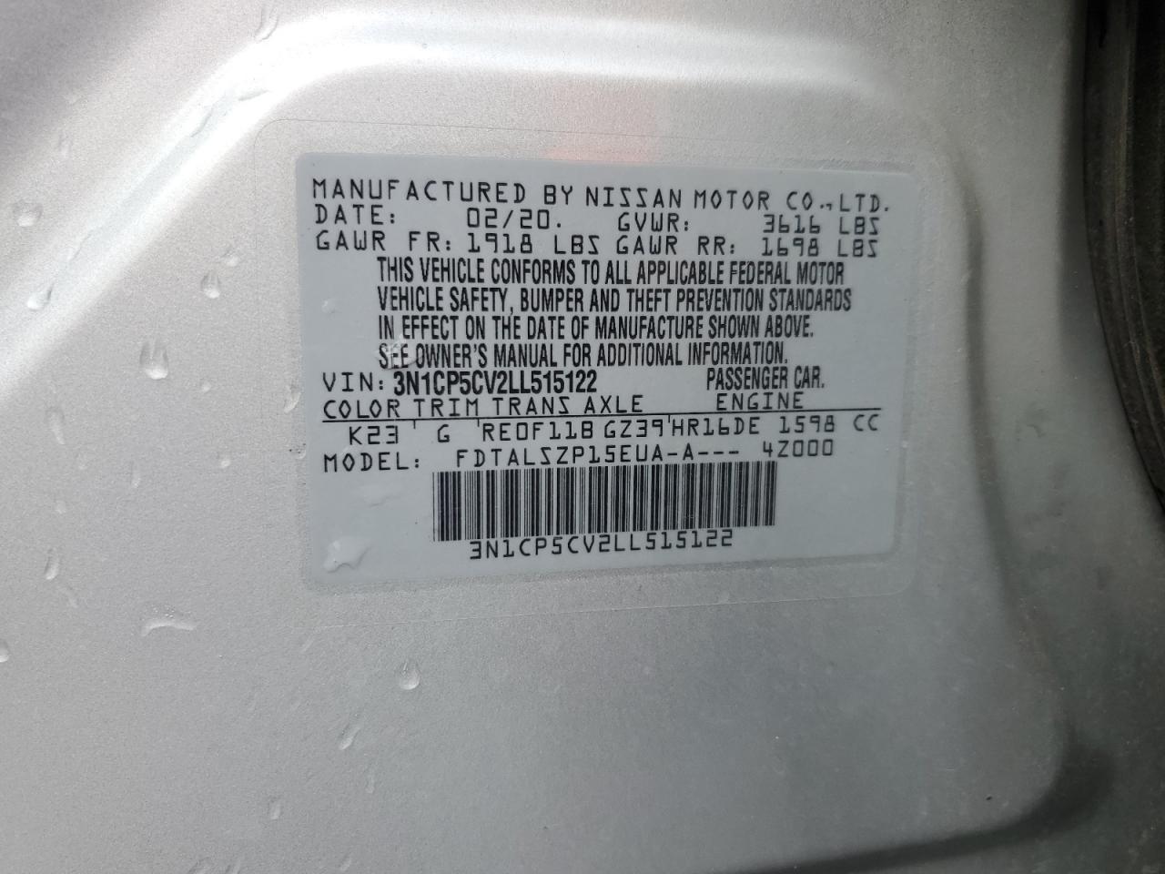 2020 Nissan Kicks Sv VIN: 3N1CP5CV2LL515122 Lot: 65405885