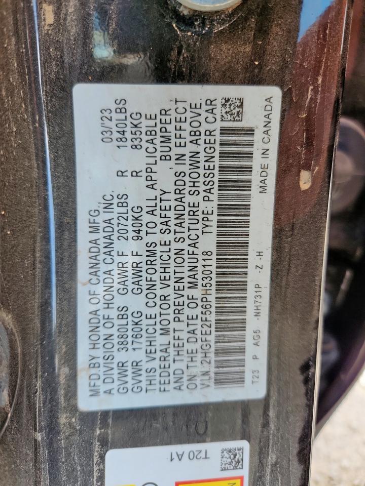 2023 Honda Civic Sport VIN: 2HGFE2F56PH530118 Lot: 65399615