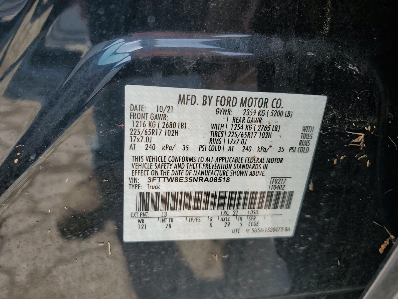 3fttw8e35nra08518 3FTTW8E35NRA08518 2022 Ford Maverick Xl