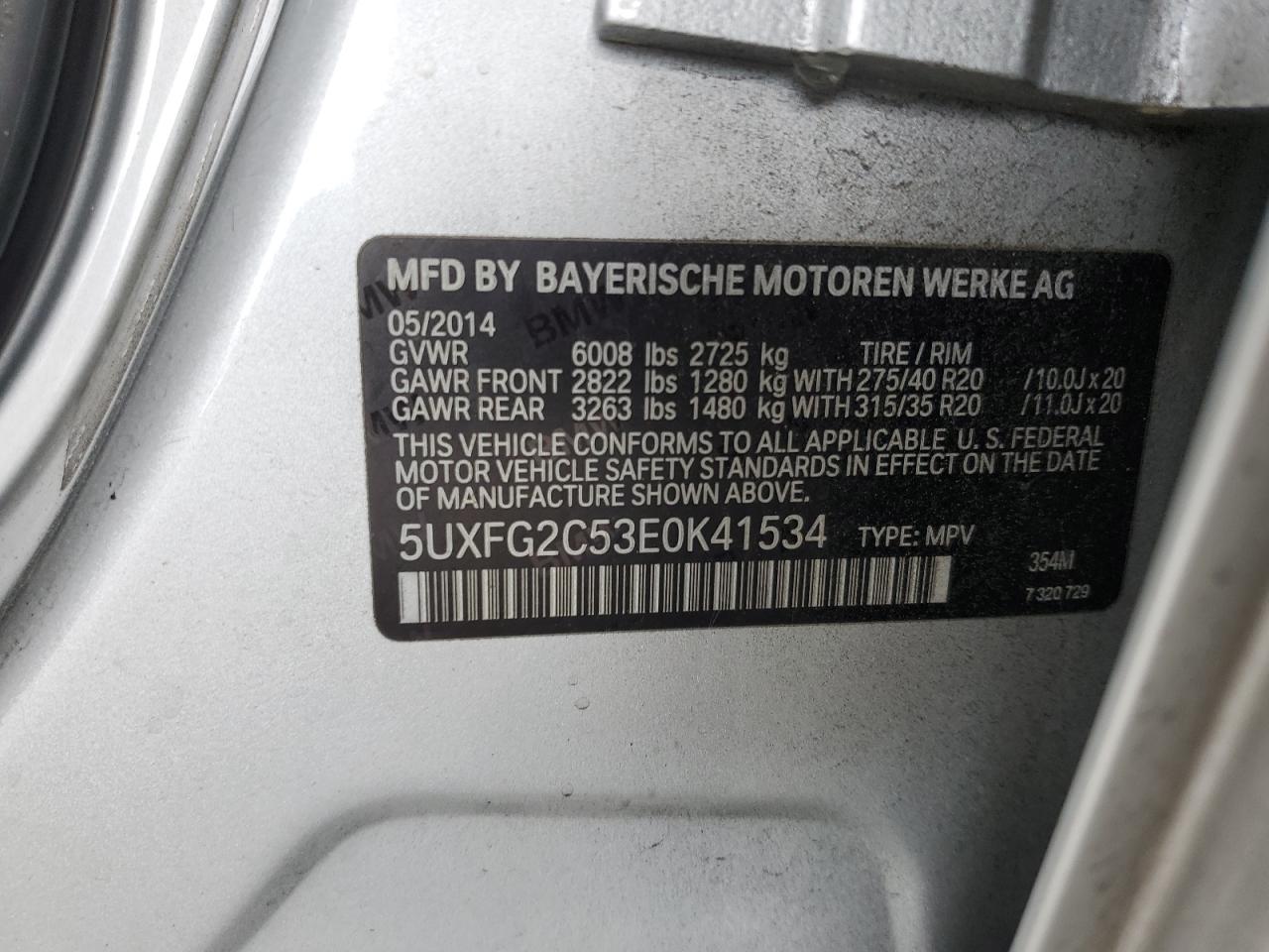 2014 BMW X6 xDrive35I VIN: 5UXFG2C53E0K41534 Lot: 64795595