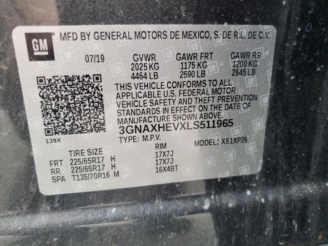 2020 Chevrolet Equinox Ls VIN: 3GNAXHEVXLS511965 Lot: 65168295