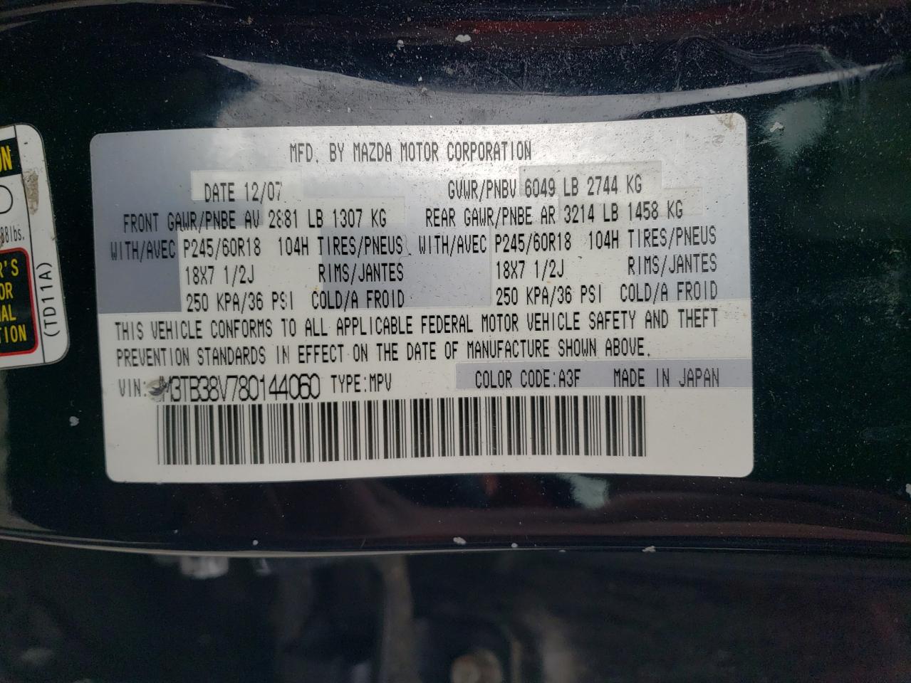 2008 Mazda Cx-9 VIN: JM3TB38V780144060 Lot: 63464295