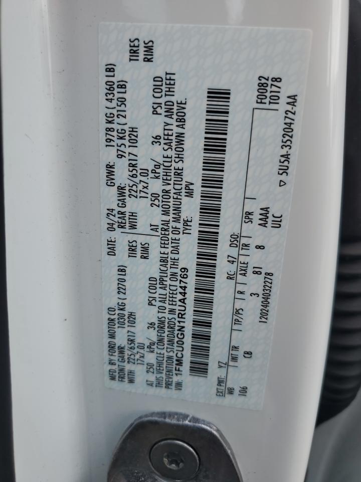 2024 Ford Escape Active VIN: 1FMCU0GN1RUA44769 Lot: 65419685