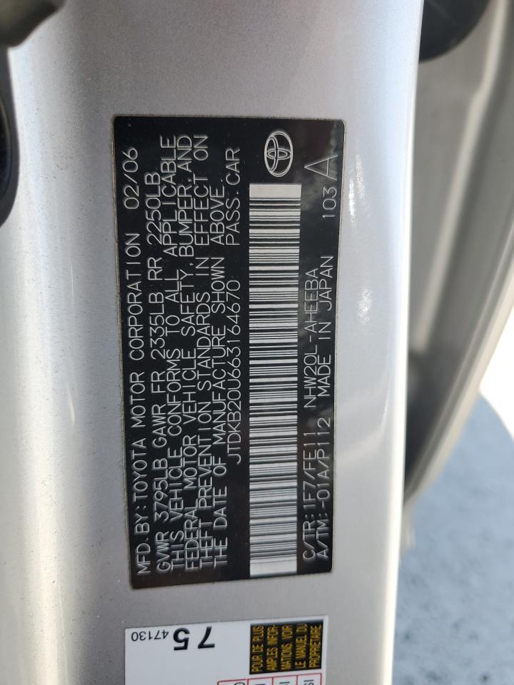 2006 Toyota Prius VIN: JTDKB20U663164670 Lot: 64204085