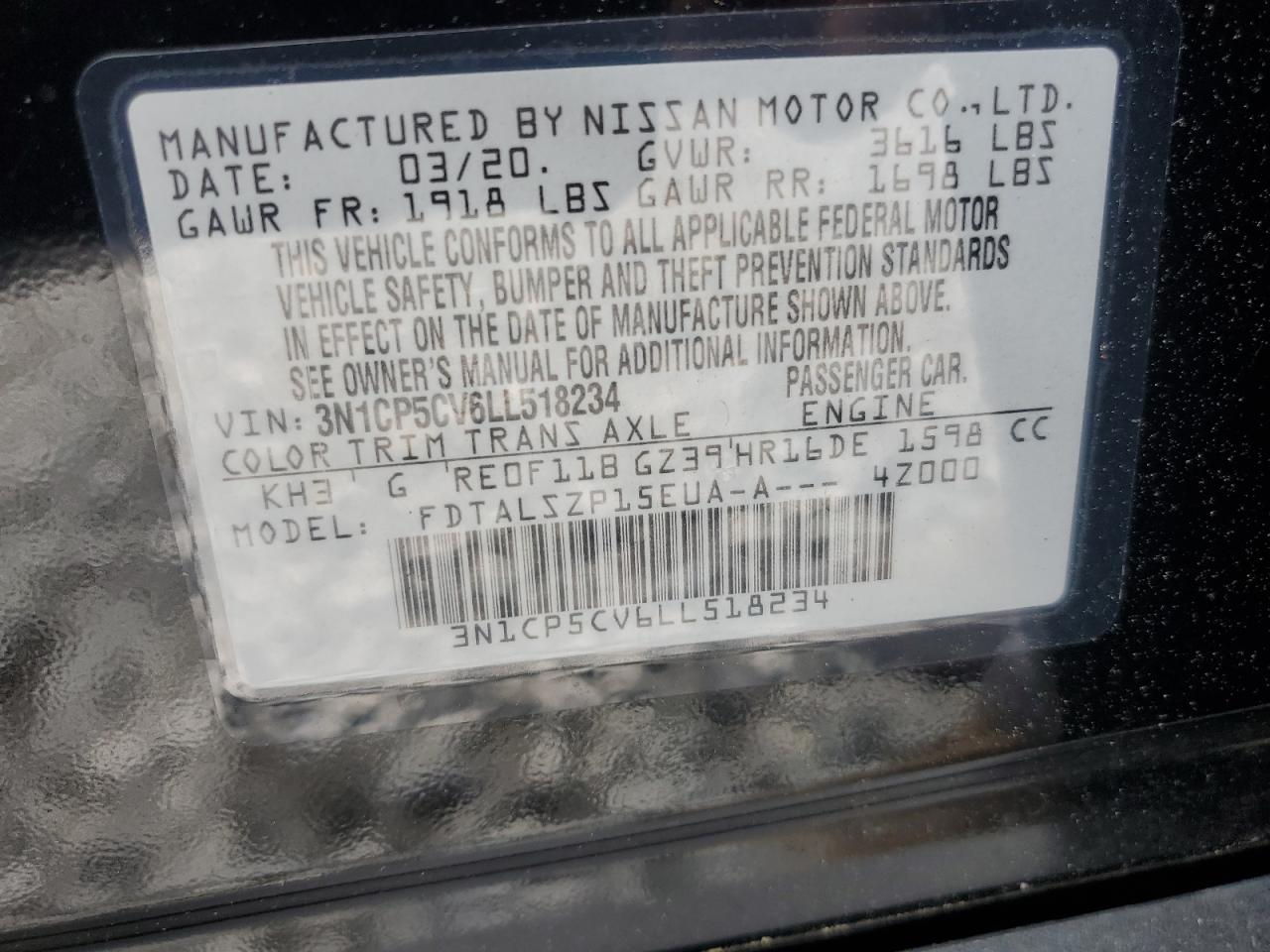 2020 Nissan Kicks Sv VIN: 3N1CP5CV6LL518234 Lot: 64410925