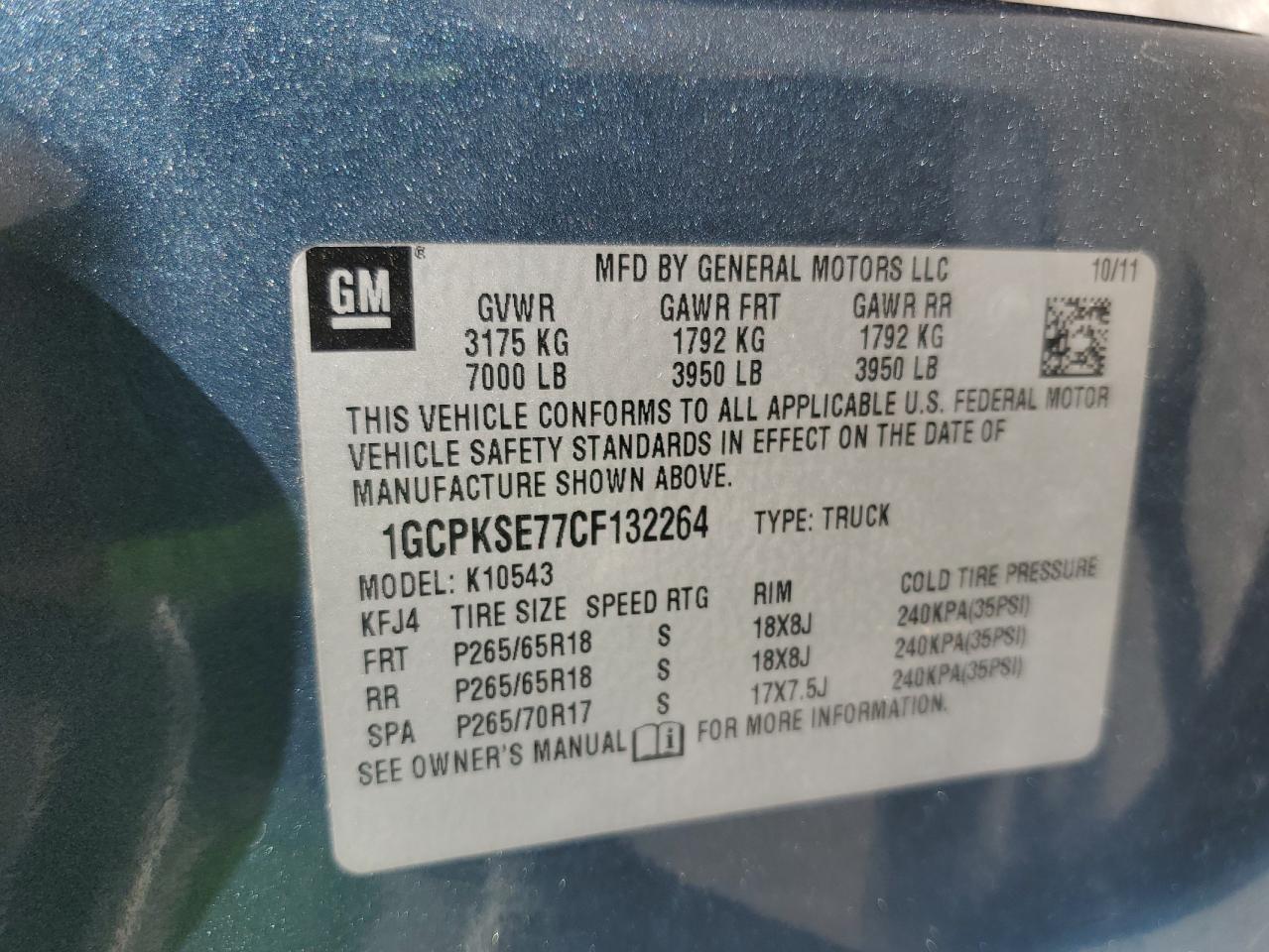 2012 Chevrolet Silverado K1500 Lt VIN: 1GCPKSE77CF132264 Lot: 63931995