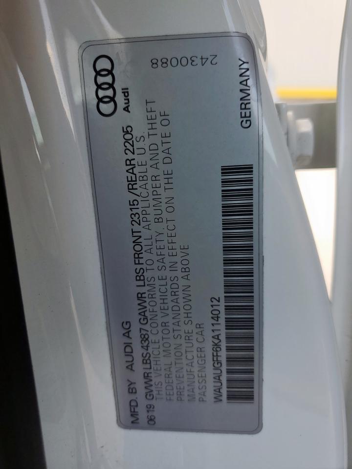 2019 Audi A3 Premium VIN: WAUAUGFF6KA114012 Lot: 65095295