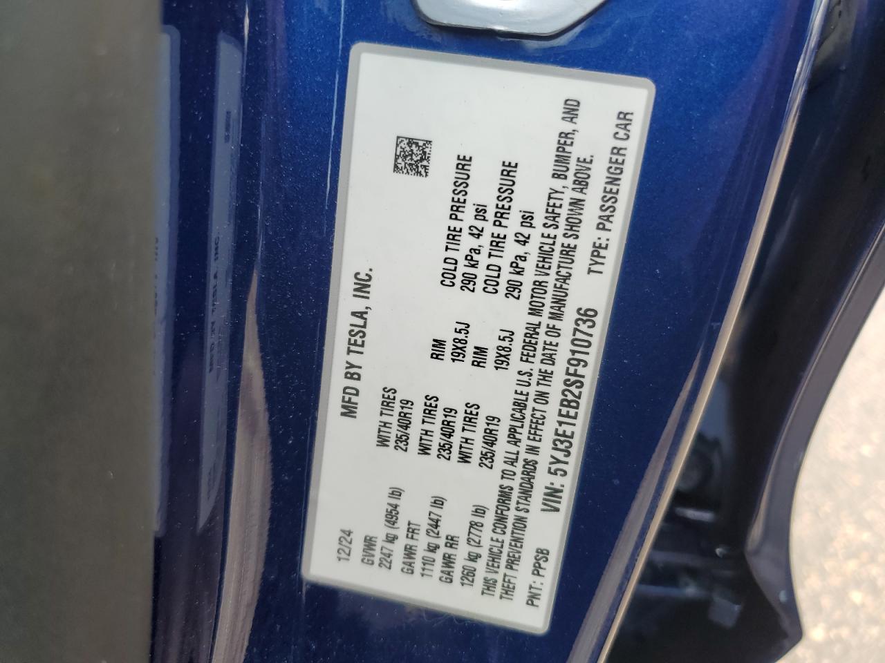 2025 Tesla Model 3 VIN: 5YJ3E1EB2SF910736 Lot: 64473845