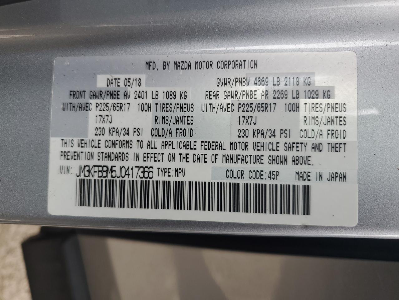 2018 Mazda Cx-5 Sport VIN: JM3KFBBM5J0417366 Lot: 64955315
