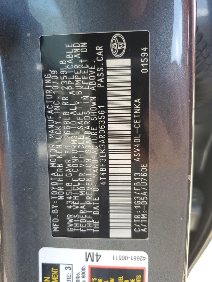 2010 Toyota Camry Base VIN: 4T4BF3EK3AR063561 Lot: 63277105