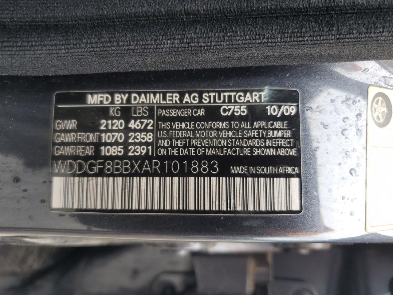 2010 Mercedes-Benz C 300 4Matic VIN: WDDGF8BBXAR101883 Lot: 62755495