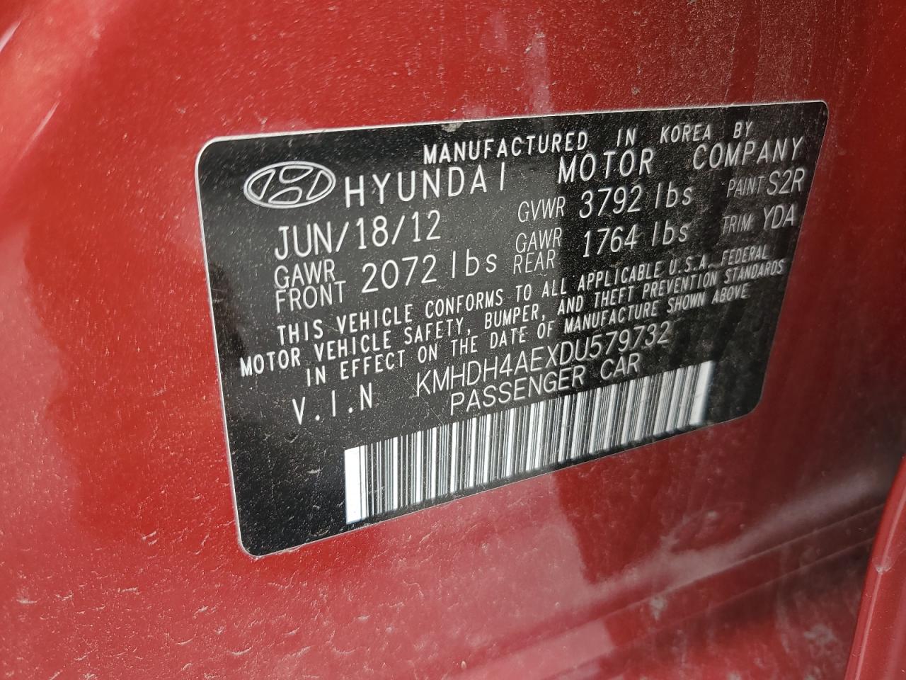 2013 Hyundai Elantra Gls VIN: KMHDH4AEXDU579732 Lot: 64067325