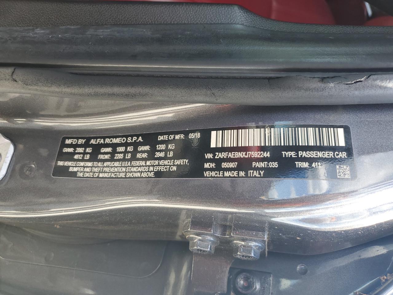 zarfaebnxj7592244 ZARFAEBNXJ7592244 2018 Alfa Romeo Giulia