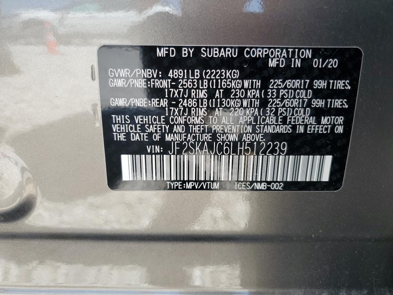 jf2skajc6lh512239 JF2SKAJC6LH512239 2020 Subaru Forester Premium