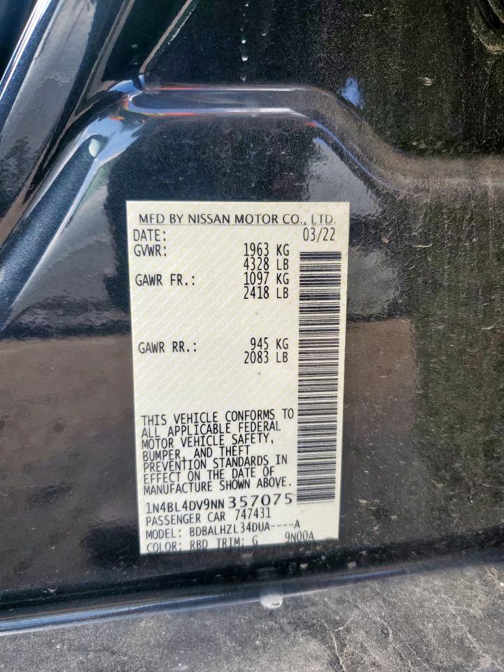 2022 Nissan Altima Sv VIN: 1N4BL4DV9NN357075 Lot: 64558525