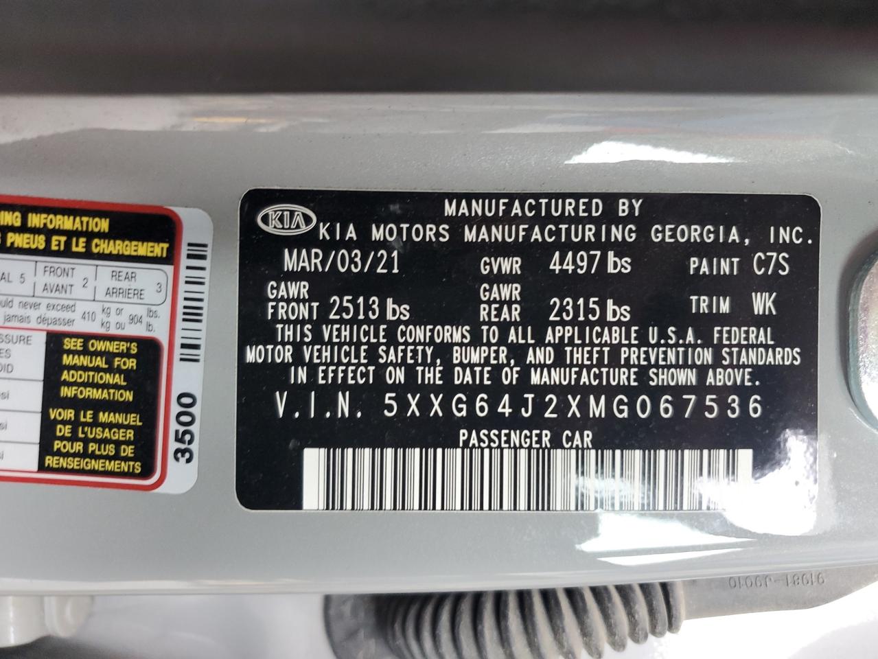 2021 Kia K5 Gt Line VIN: 5XXG64J2XMG067536 Lot: 63226755