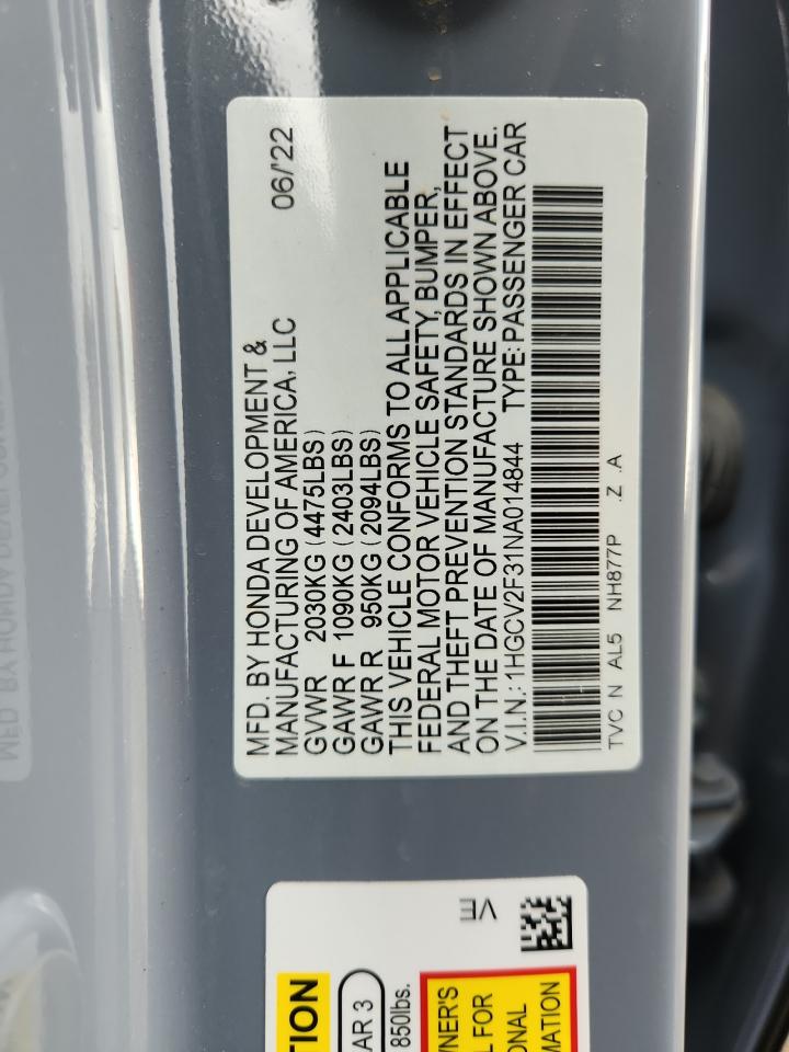 2022 Honda Accord Sport VIN: 1HGCV2F31NA014844 Lot: 65405455