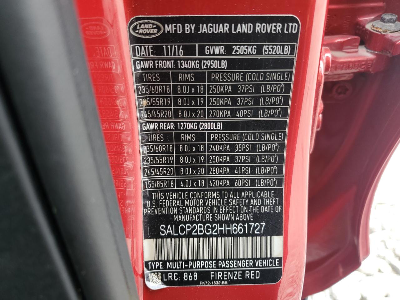 2017 Land Rover Discovery Sport Se VIN: SALCP2BG2HH661727 Lot: 64886905