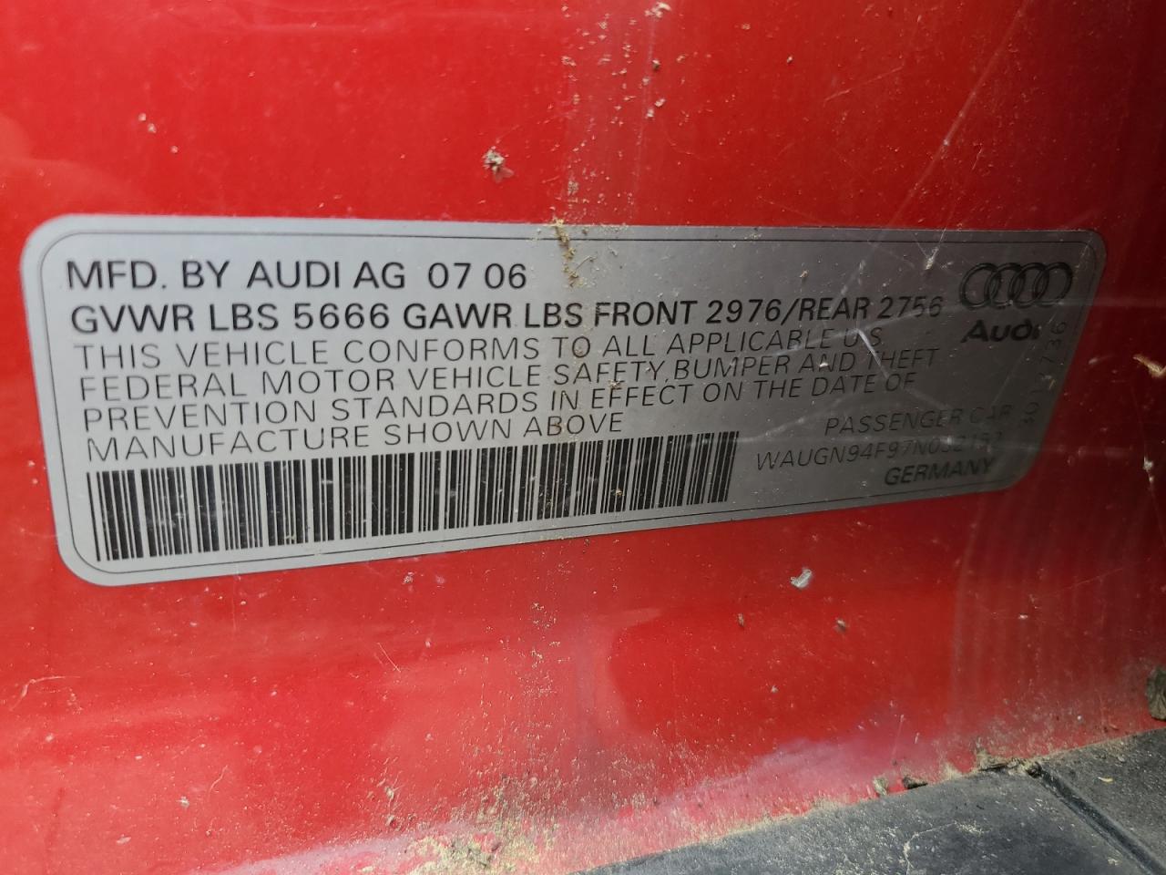 2007 Audi S6 Quattro VIN: WAUGN94F97N032152 Lot: 62535245