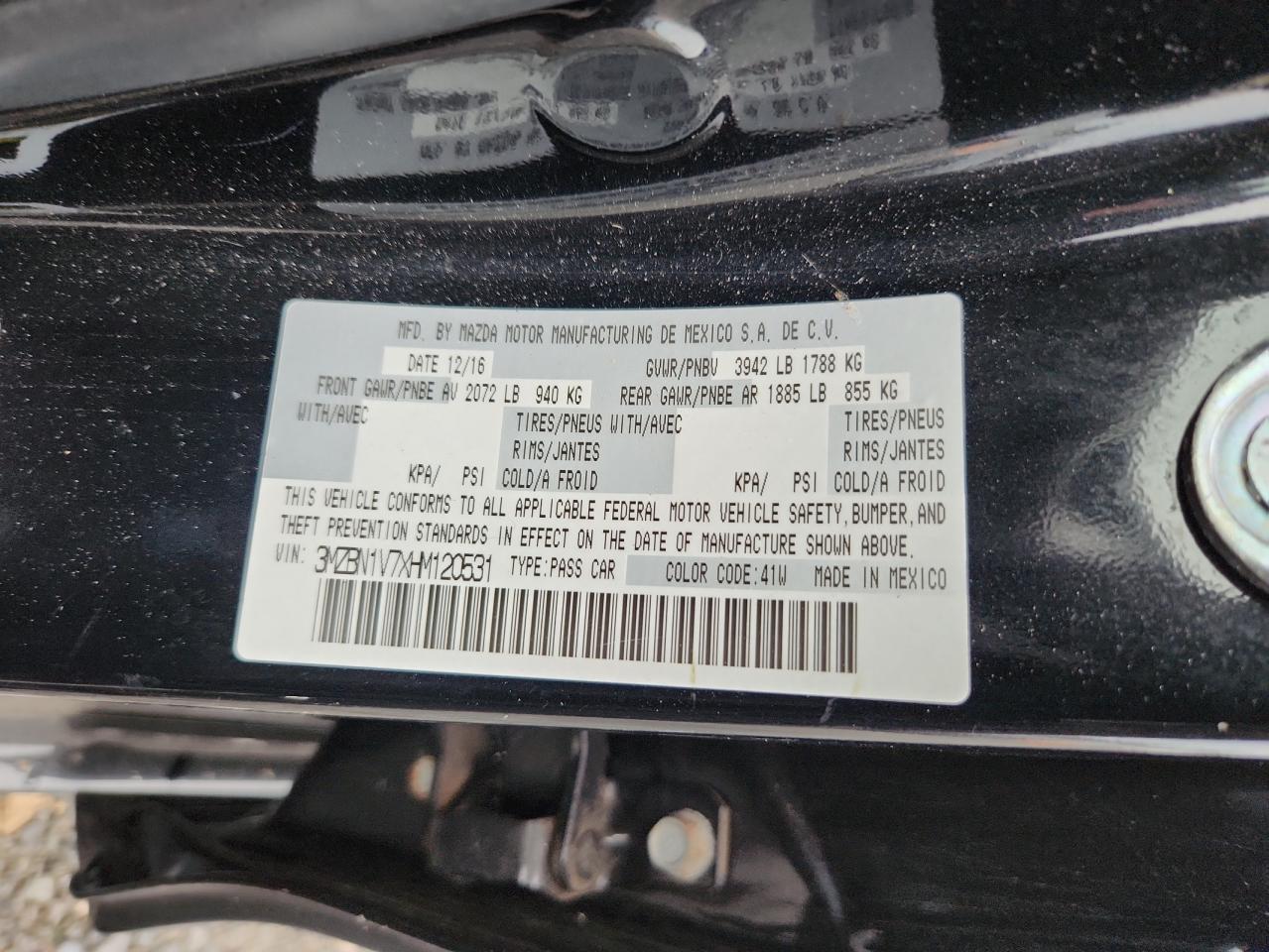 2017 Mazda 3 Touring VIN: 3MZBN1V7XHM120531 Lot: 63964275